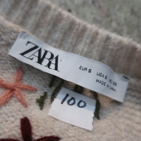 Womens Zara Beige, Multi Embroidered Knit Cardigan Sweater S - Picture 7 of 7